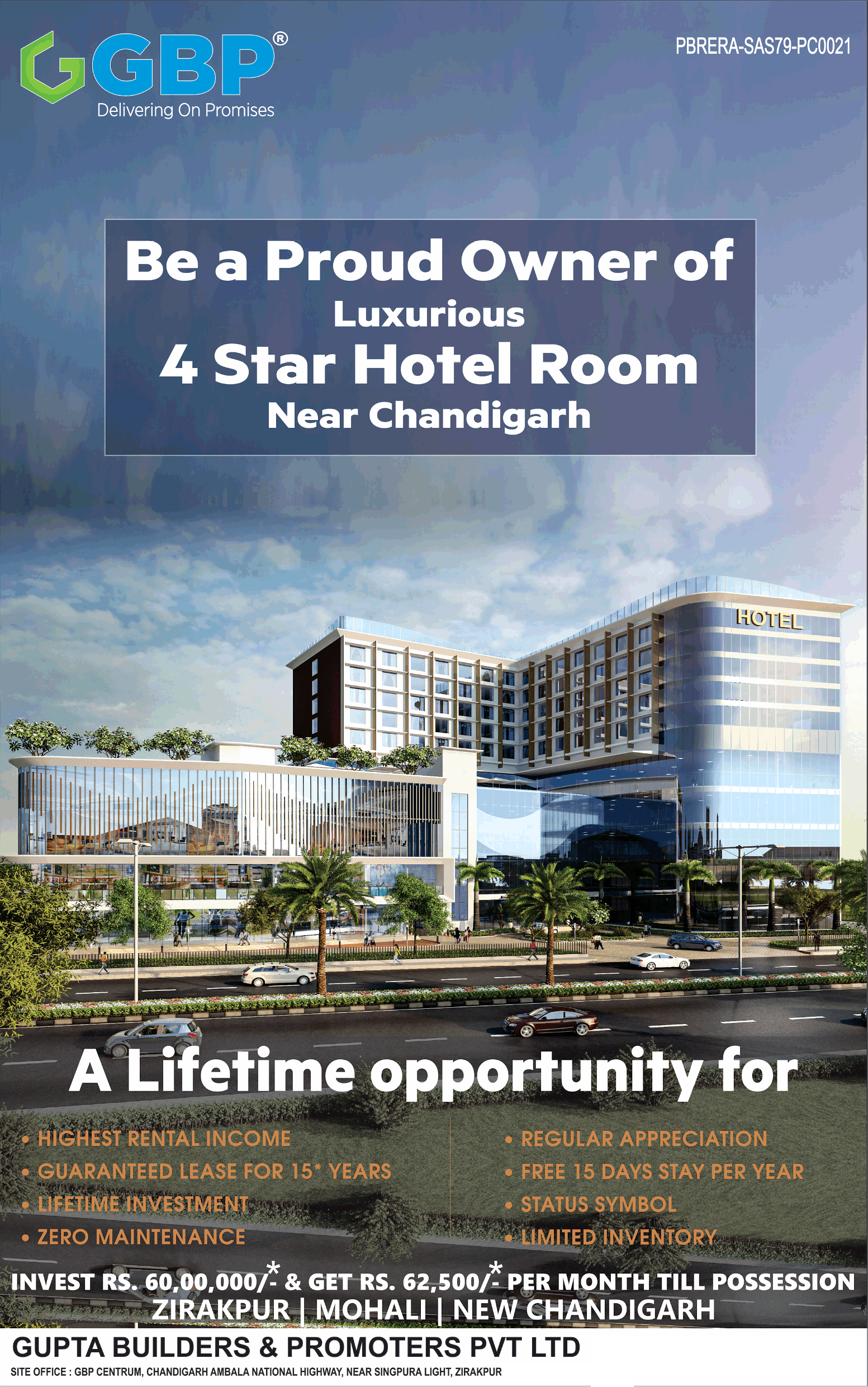 Be a proud owner of luxurious 4 star hotel room made by Gupta Builders, Chandigarh