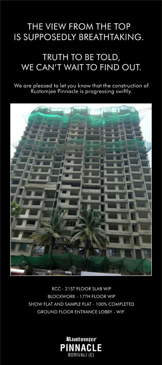 Construction of Rustomjee Pinnacle is progressing swiftly in Mumbai