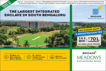 No stamp duty & registration fee at Brigade Meadows in Kanakapura Road, Bangalore