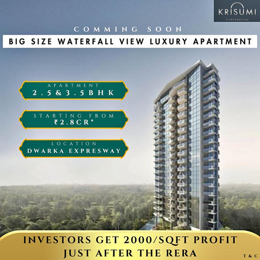 Krisumi Corporation's Upcoming Waterfall View Luxury Apartments at Dwarka Expressway Update