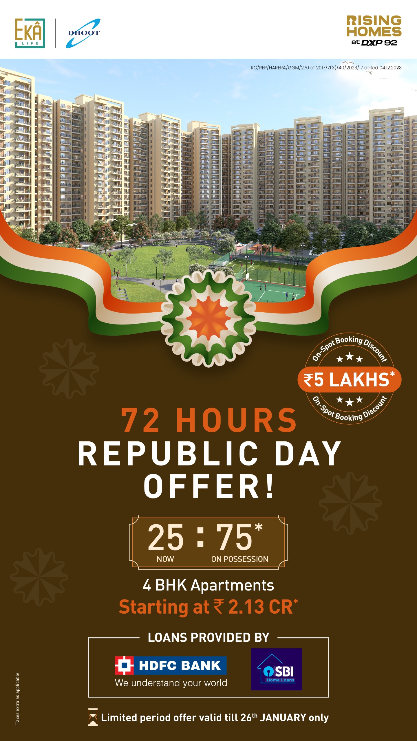 72 Hours Republic Day Offer: Get Your 4 BHK in Rising Homes at DXP 92, Gurgaon, Starting at ₹2.13 Cr! Update