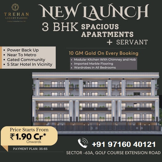 Trehan Luxury Floors Launches 3 BHK Spacious Apartments with Servant Quarters in Sector 63A, Golf Course Extension Road Update