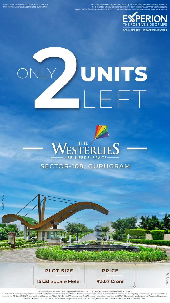 Experion Developers Announces Limited Units at The Westerlies in Sector-108, Gurugram Update