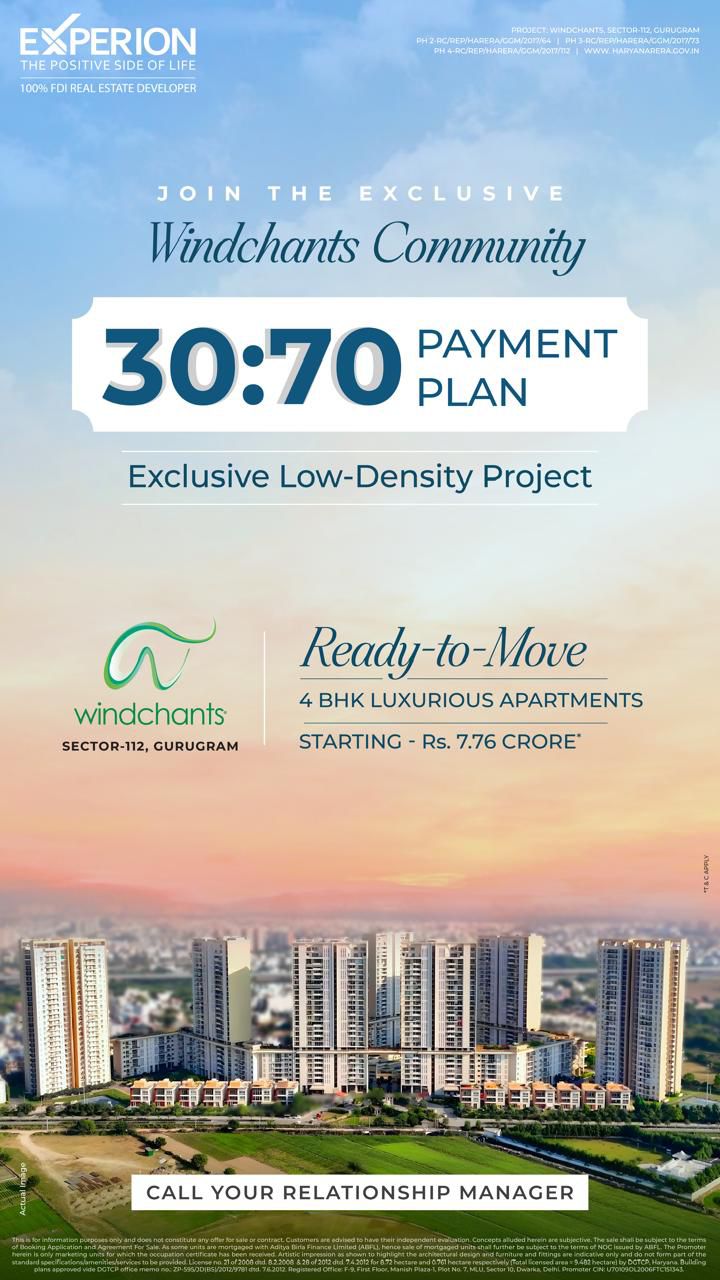 Join the Windchants Community, Sector 112 Gurugram, 4 BHK Starting Rs. 7.76 Crore Update