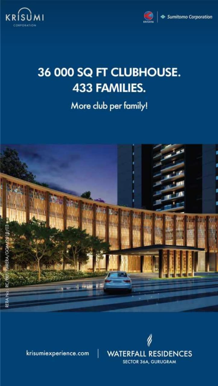 Krisumi Waterfall Residences: Redefining Club Luxury for 433 Families in Sector 36A, Gurugram Update