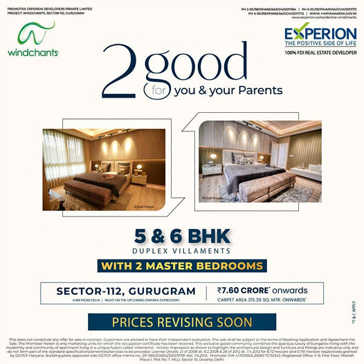 Experion Windchants: Crafting Exquisite Living Spaces with 5 & 6 BHK Duplex Villaments in Sector-112, Gurugram Update