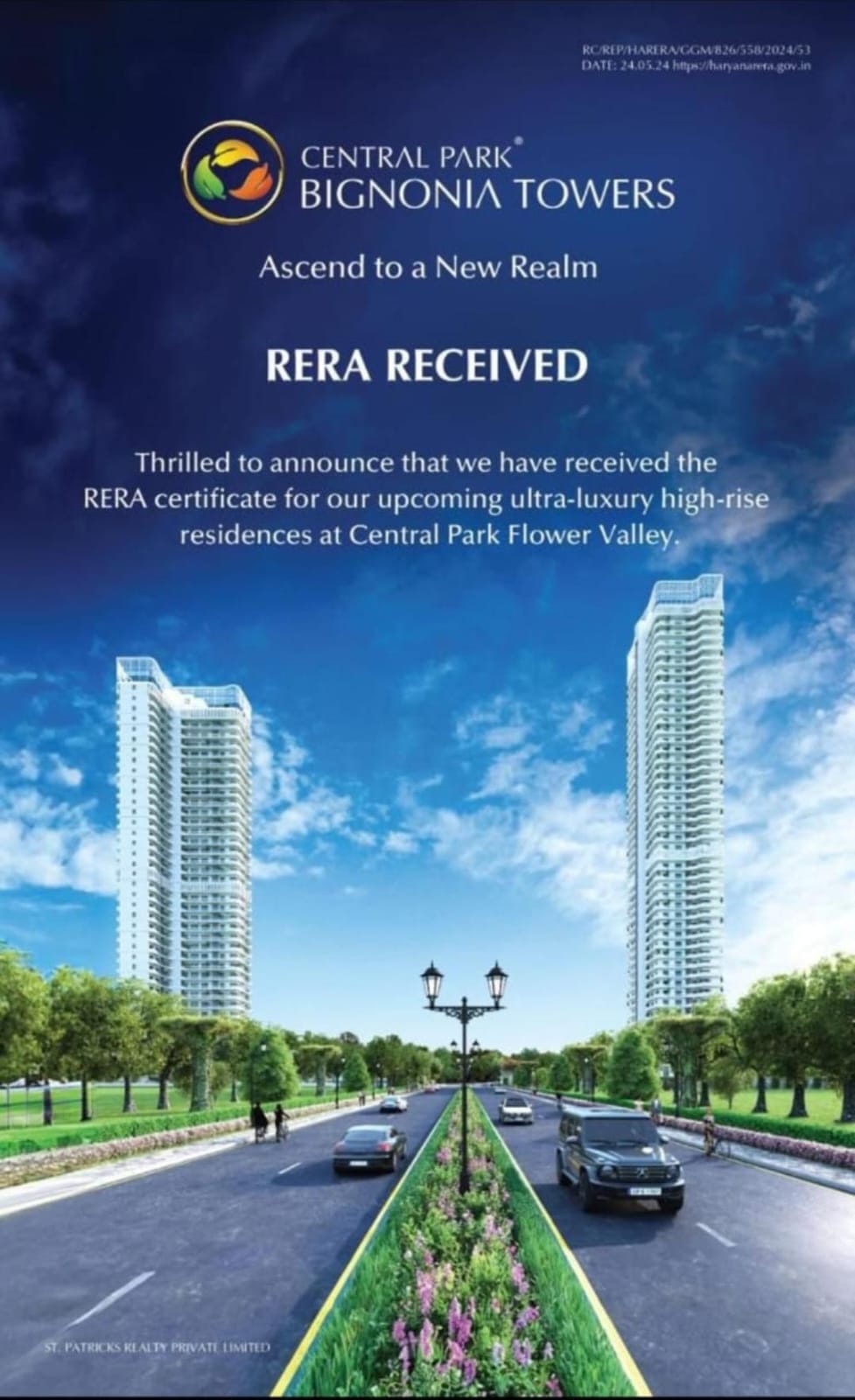 Central Park Bignonial Towers Receives RERA Certificate for Luxurious High-Rise Residences at Flower Valley, Gurugram Update